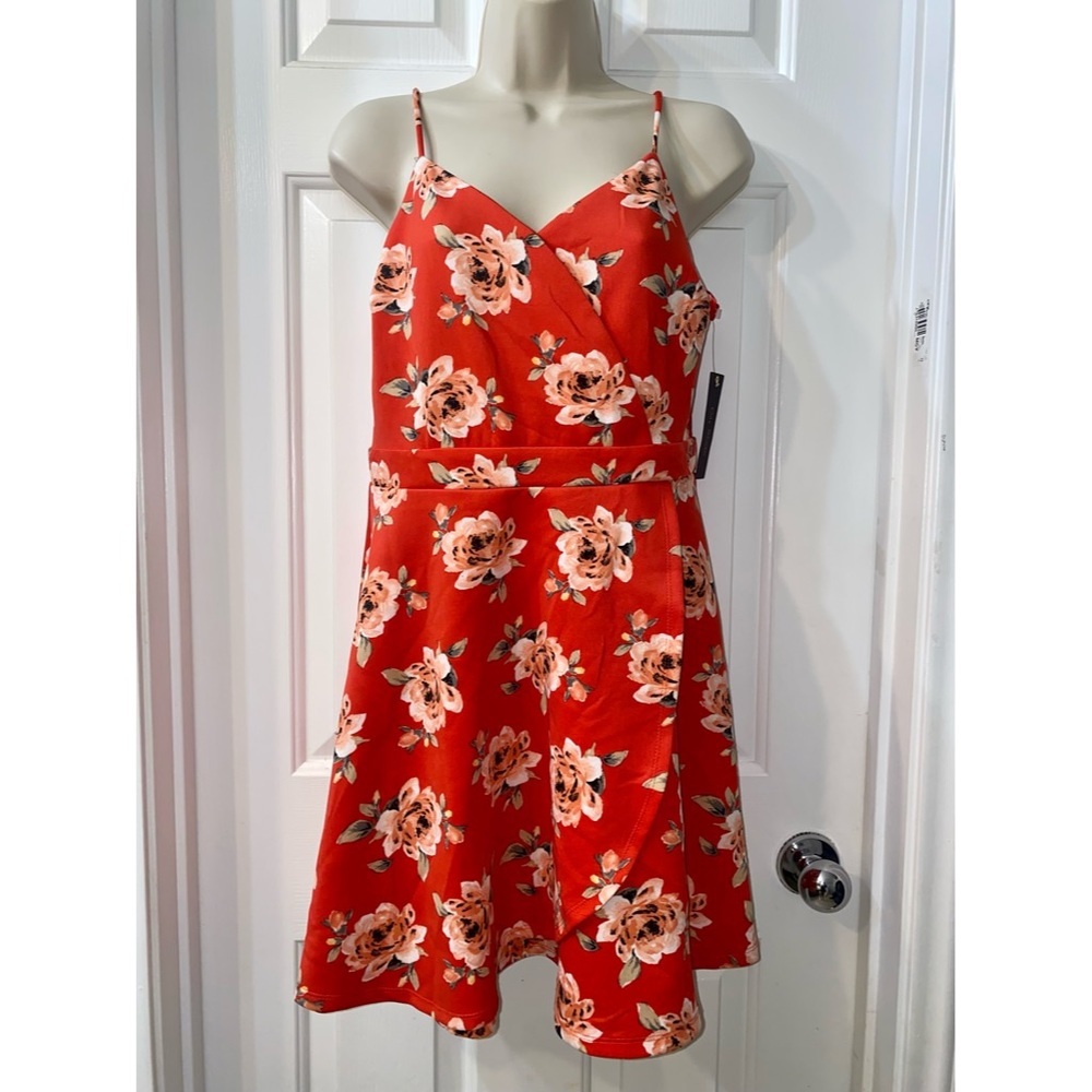 City Studio Red Orange Floral Wrap Dress